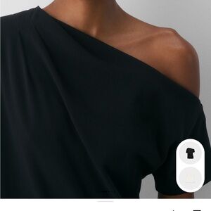 Aritzia Babaton InterLock Cotton Script Top One-Shoulder Black Medium
